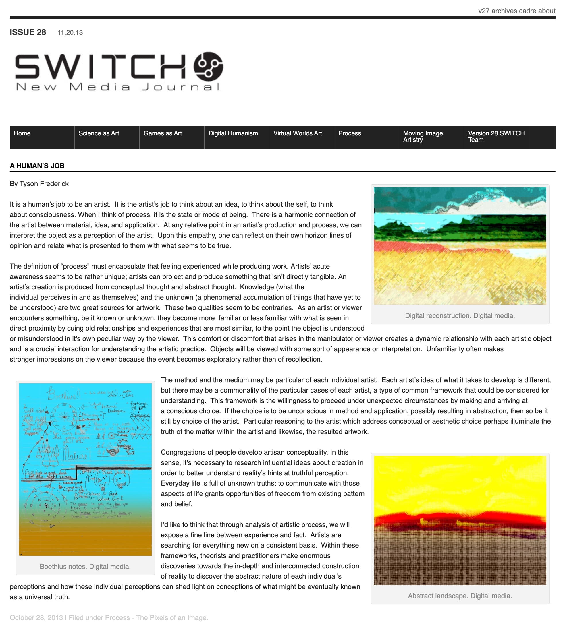 Published essay A Human's Job by Tyson Frederick in SWITCH Issue 28